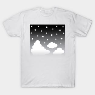 Clouds | Stars | Gradient | White Black T-Shirt